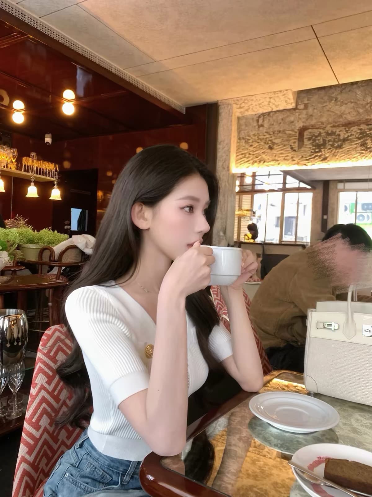 jayky yang 더블 색상 소형 버스 u 칼라 캐주얼 품격 반팔 맨위 단색 지퍼 니트 오픈 가디건 이미지 3