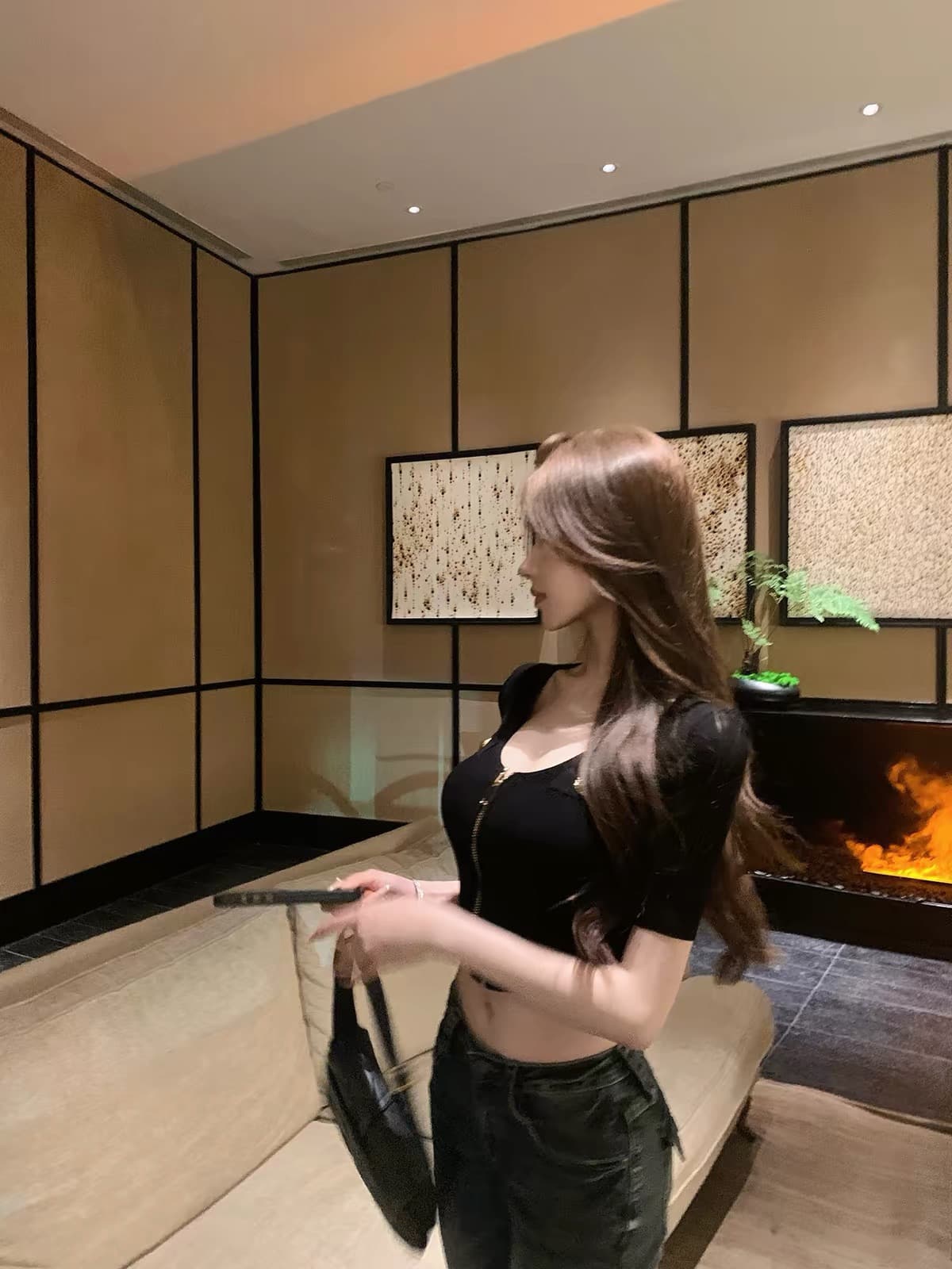 jayky yang 더블 색상 소형 버스 u 칼라 캐주얼 품격 반팔 맨위 단색 지퍼 니트 오픈 가디건 이미지 2