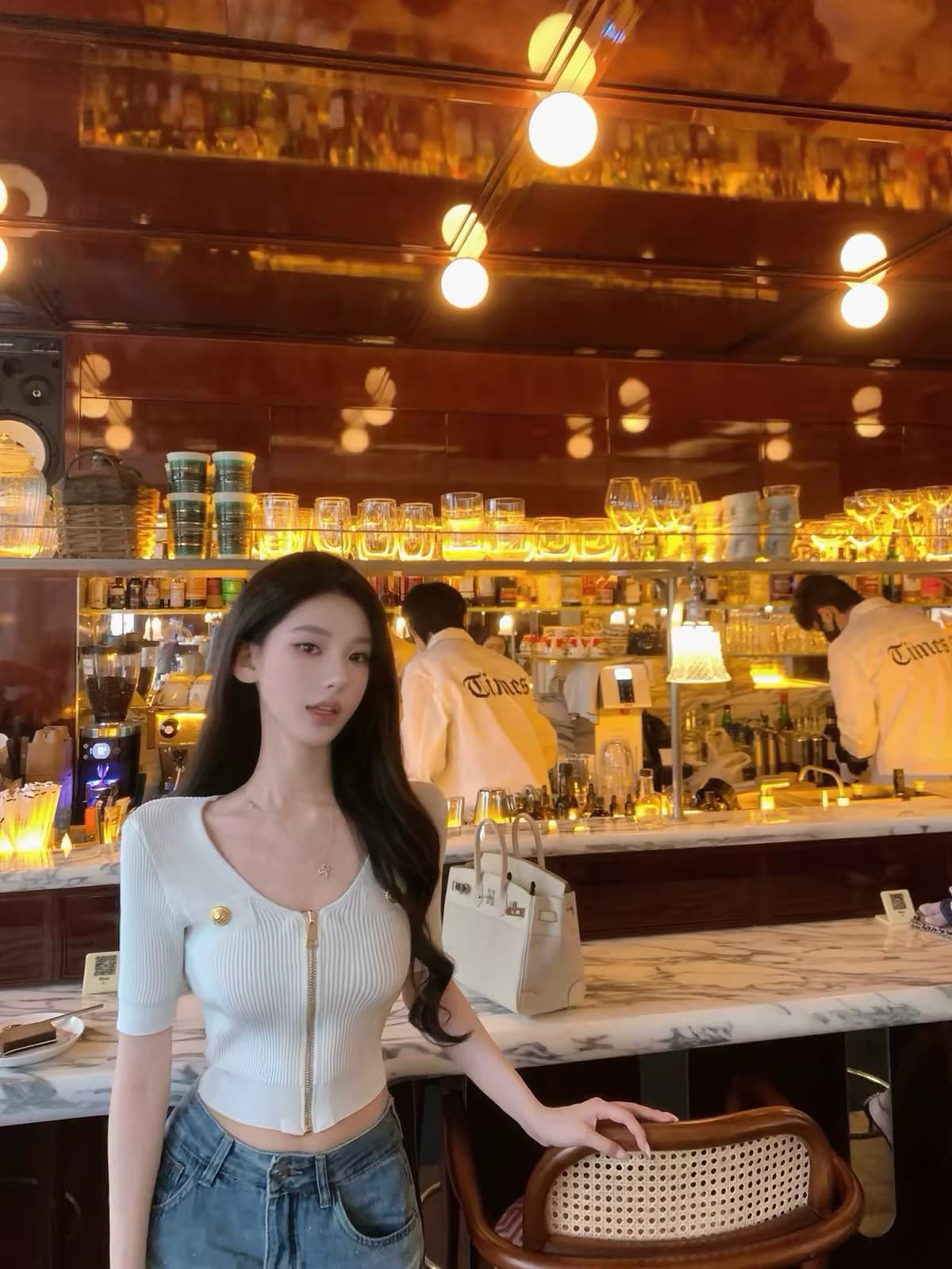 jayky yang 더블 색상 소형 버스 u 칼라 캐주얼 품격 반팔 맨위 단색 지퍼 니트 오픈 가디건 상세 이미지 2