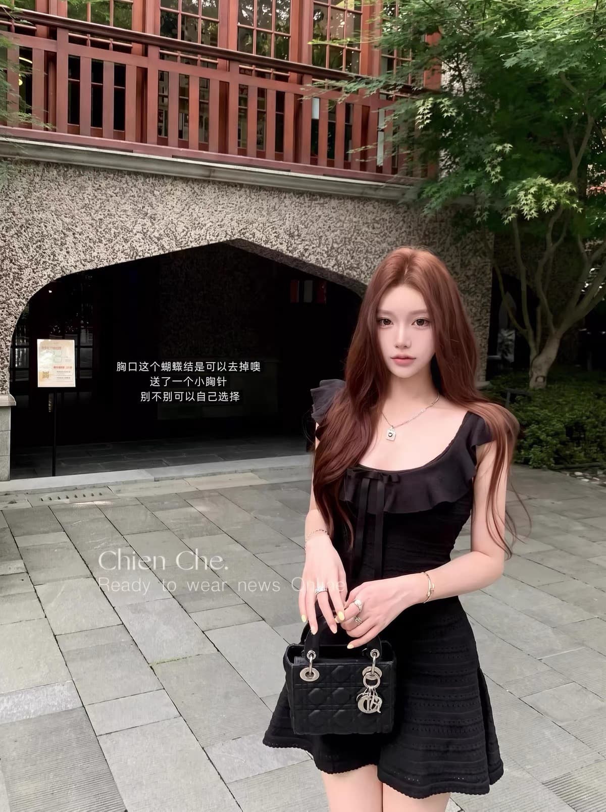 자동차 늦게 En chien 그는 벤 바람 작은 검은 드레스 여름 프릴 u 칼라 허리 수축 슬림해 보이는 니트 타이트 스커트 여성 드레스 이미지 4