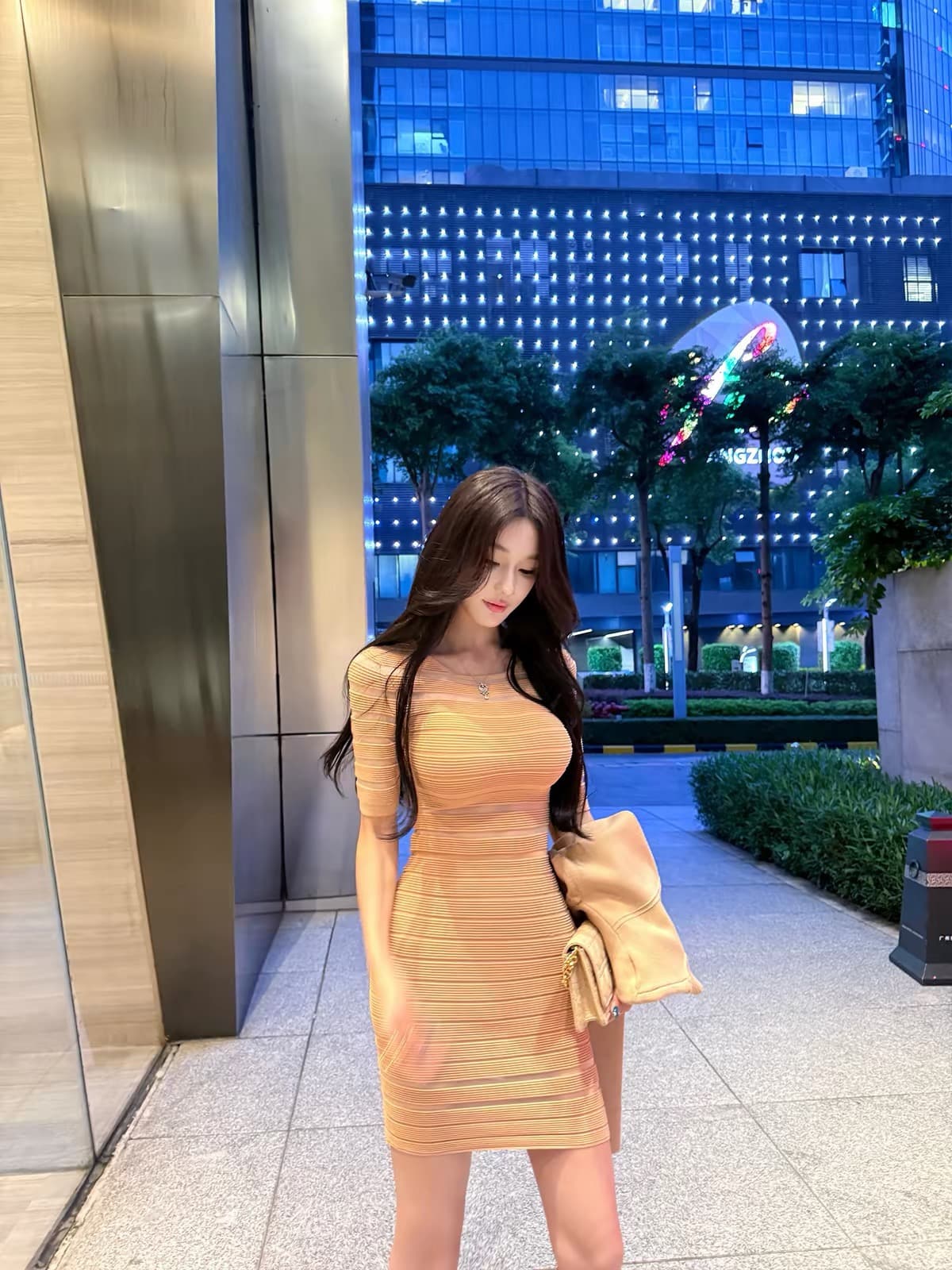 ww 오리지널 서울 자매 중간 소매 홀로우 아웃 타이트 스커트 드레스 한 부서 이른 가을 계모 순수한 욕망 섹시함 미니 스커트 상세 이미지 4