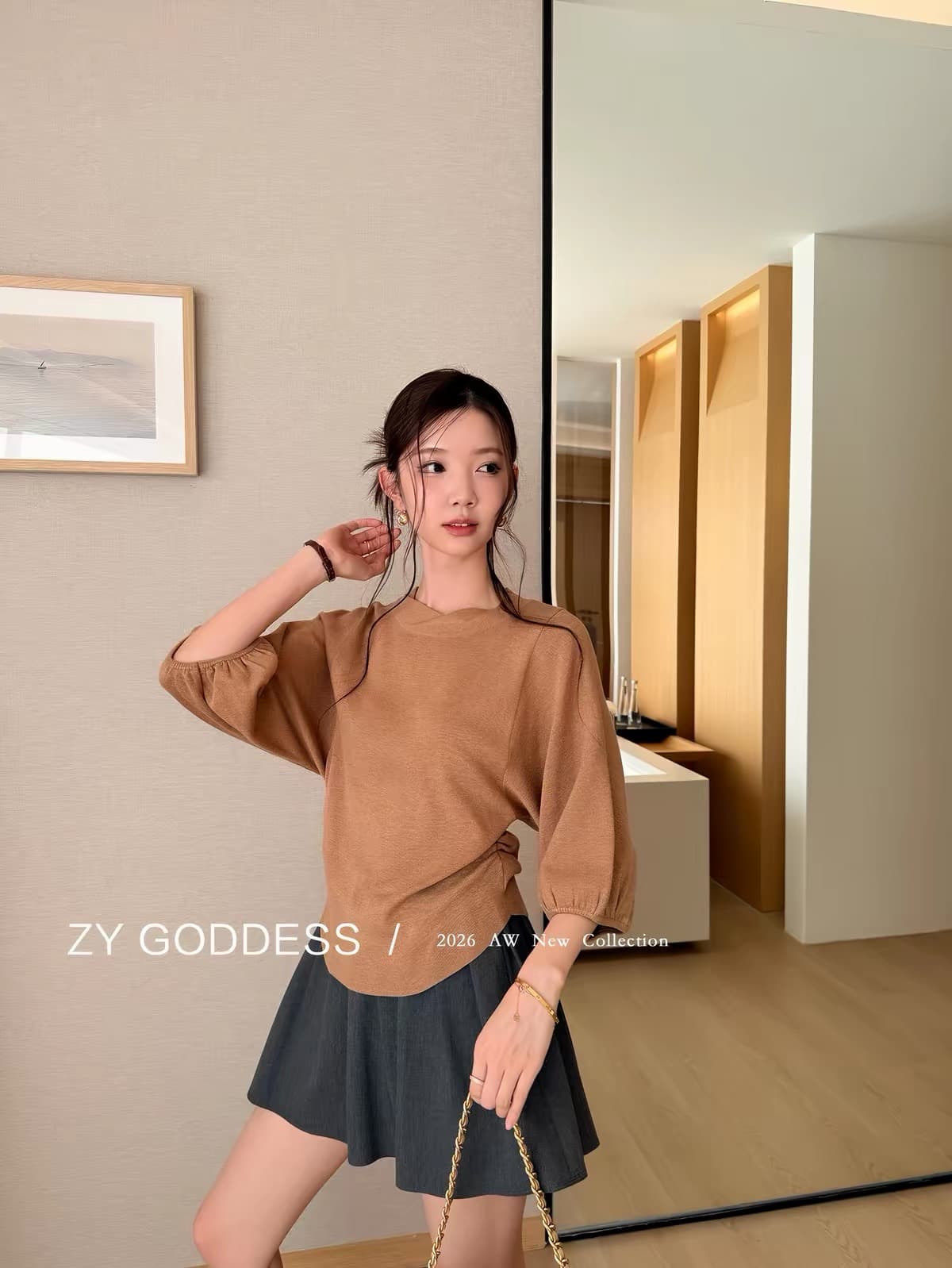2026 이른 가을 새로운 한국 스타일 디자인 센스 익스트림 짧은 소매 루즈핏 니트 작은 셔츠 작은 대중 게으른 바람 단색 맨위 상세 이미지 1