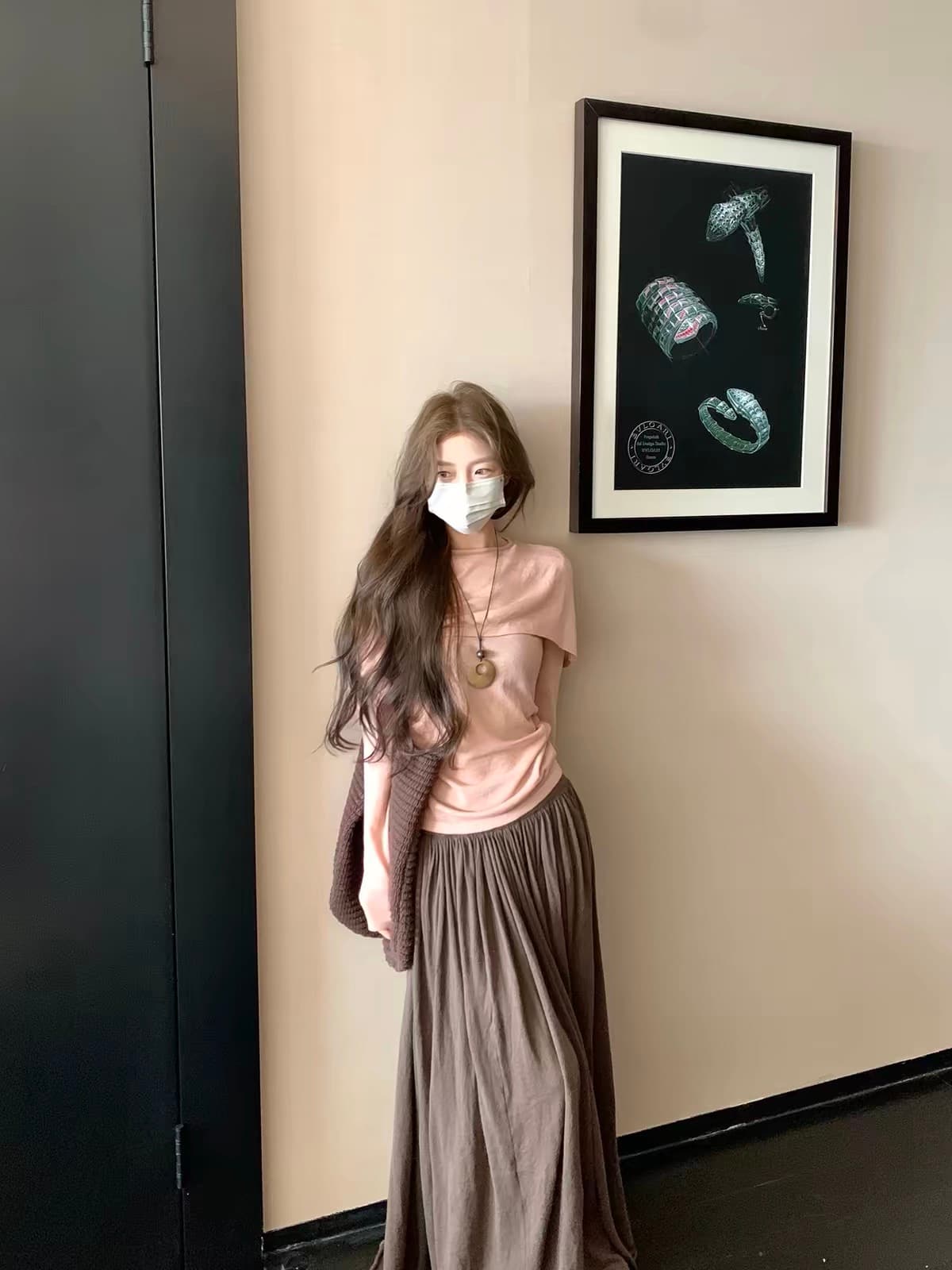 xxiiuu 계층 구조 숄 맨위 망토 털 니트 스웨터 여성 주름 부드러운 슬림해 보이는 긴팔 작은 셔츠