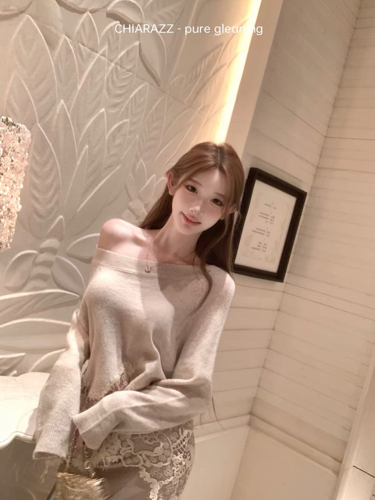 수영장 자오 짜오 chiarazz 빛 요리 한 중력 es 양모 모헤어 오트밀 색상 레이스 니트 스웨터