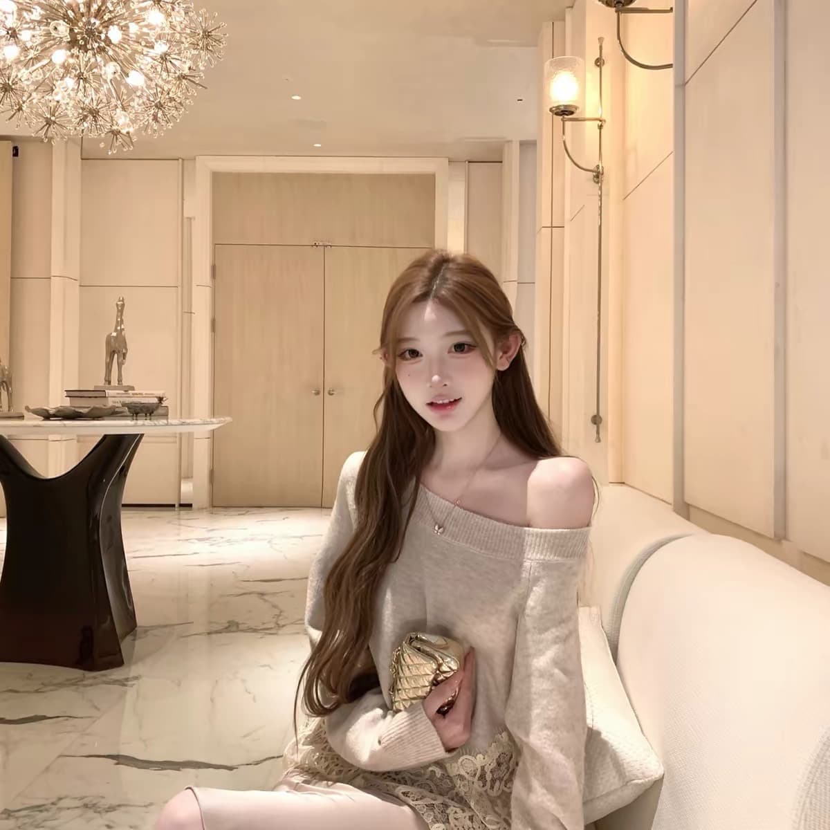 수영장 자오 짜오 chiarazz 빛 요리 한 중력 es 양모 모헤어 오트밀 색상 레이스 니트 스웨터 상세 이미지 5