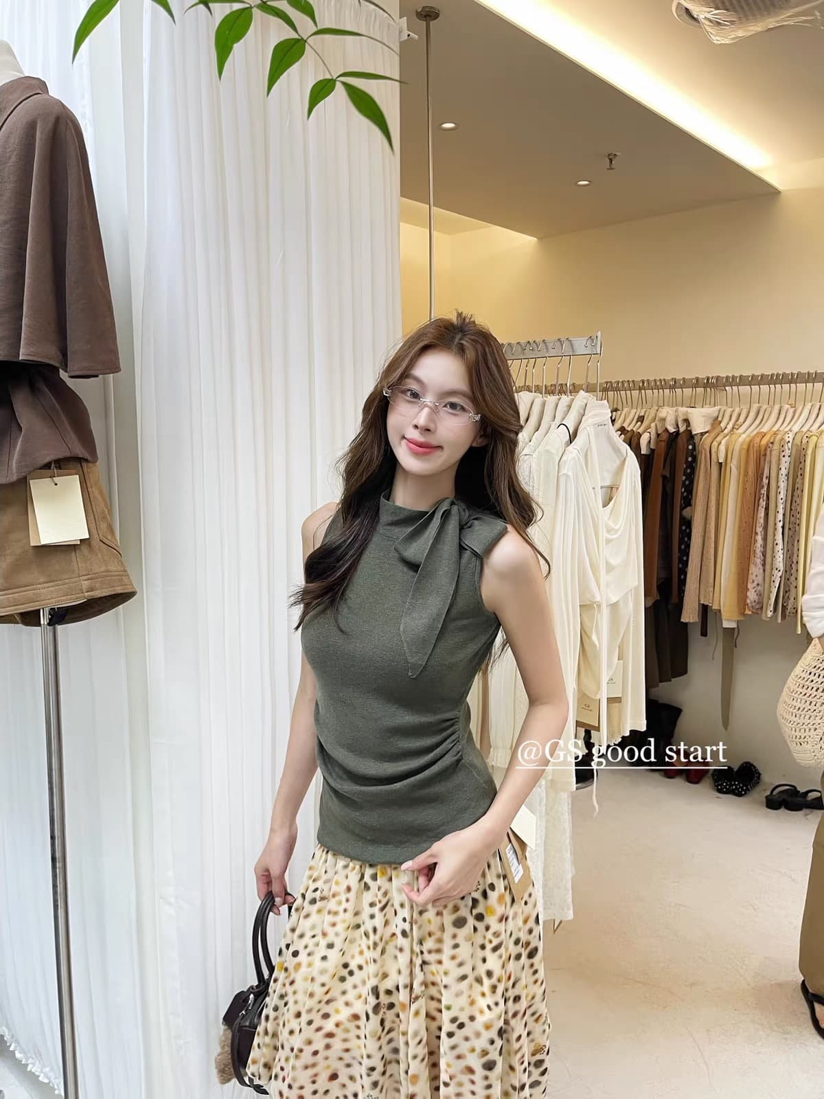 gs.good start 프랑스식 부드러운 순수한 욕망 레이스업 몸매 가꾸기 니트 작은 셔츠 여성 가을 캐주얼 슬림해 보이는 맨위