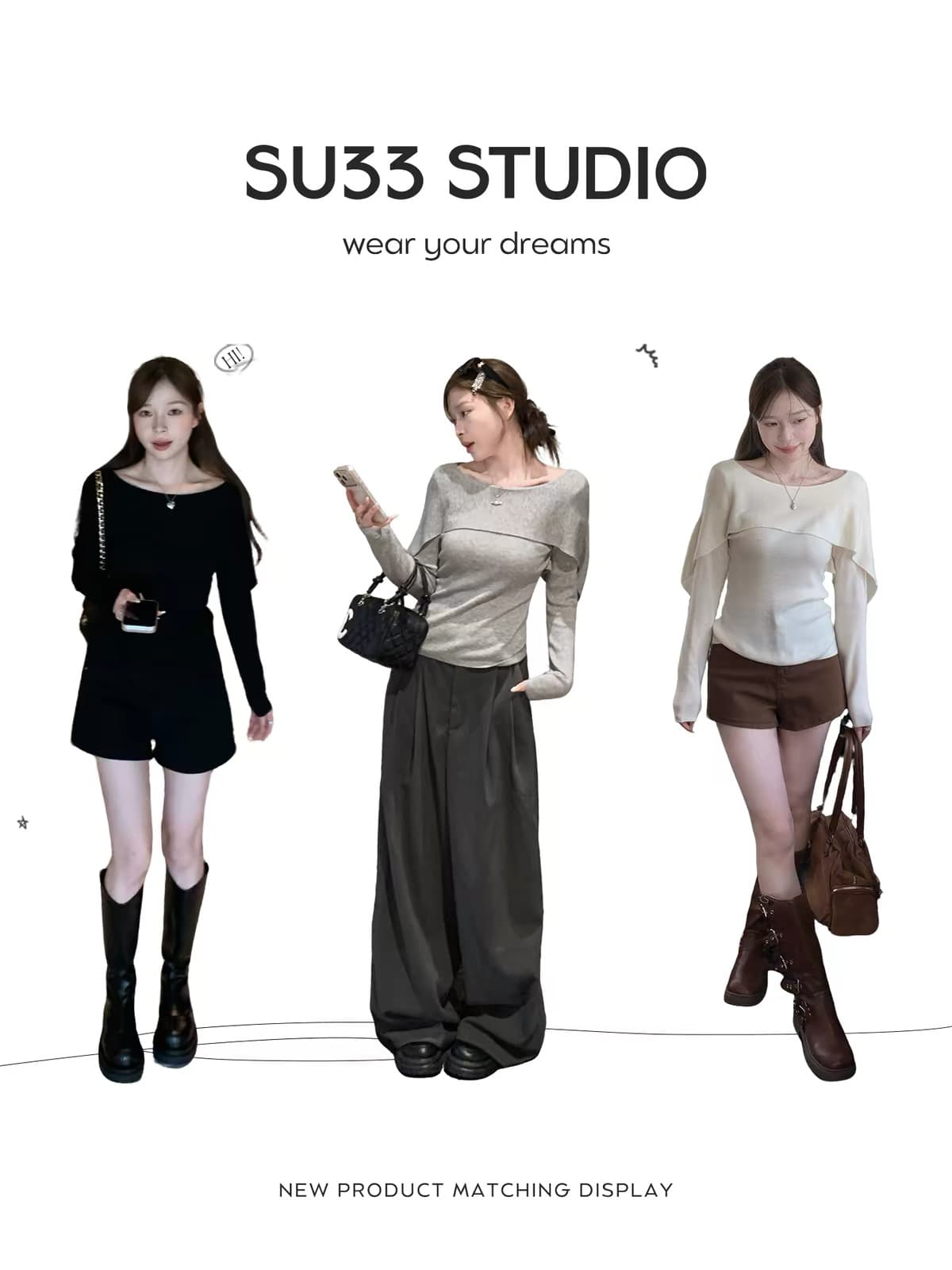 스와 3 3 니트 스웨터 2026 년 가을 한 부서 작은 대중 스웨터 비스듬한 칼라 허리 수축 다용도 캐주얼 여자 맨위 이미지 4
