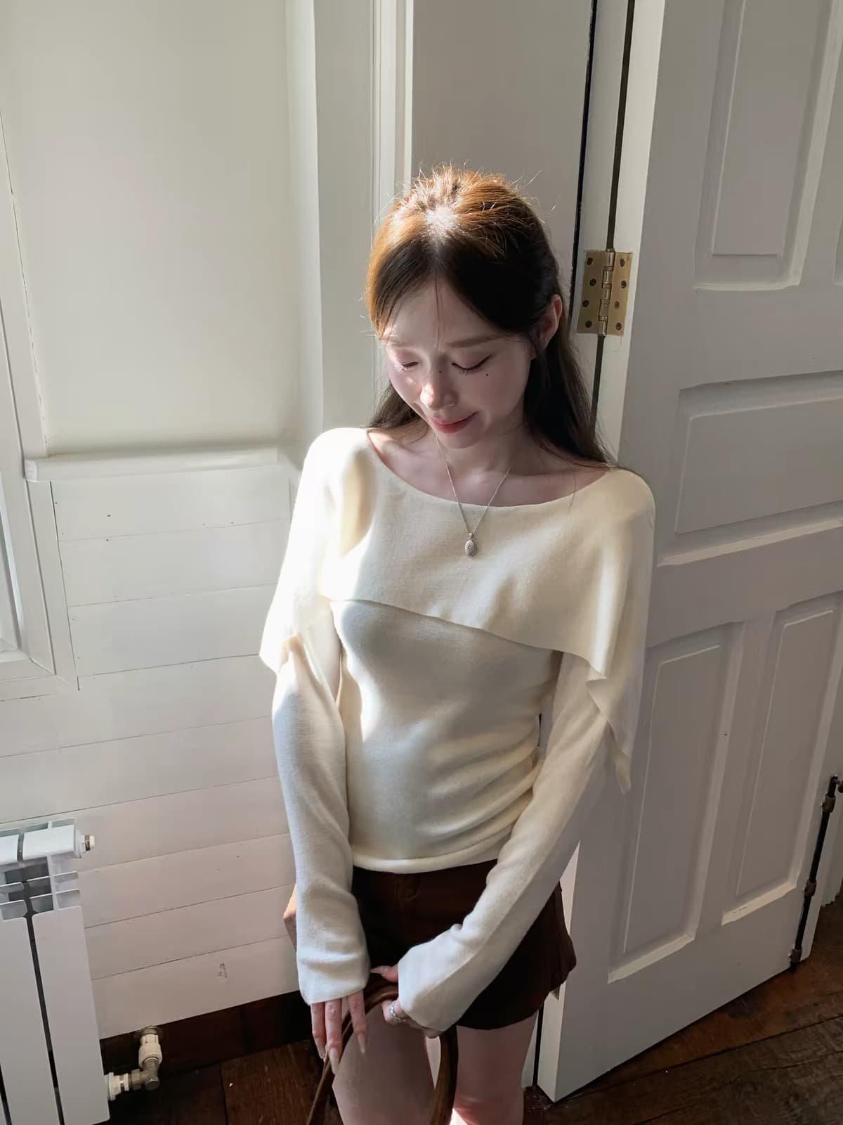스와 3 3 니트 스웨터 2026 년 가을 한 부서 작은 대중 스웨터 비스듬한 칼라 허리 수축 다용도 캐주얼 여자 맨위 이미지 3