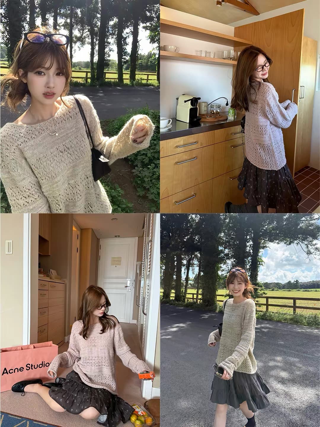 im ~까지 서리 와일드 알고있다. 가을 모헤어 부드러운 바람 홀로우 아웃 자수 니트 블라우스 루즈핏 라운드 넥 느긋한 스웨터 상세 이미지 1
