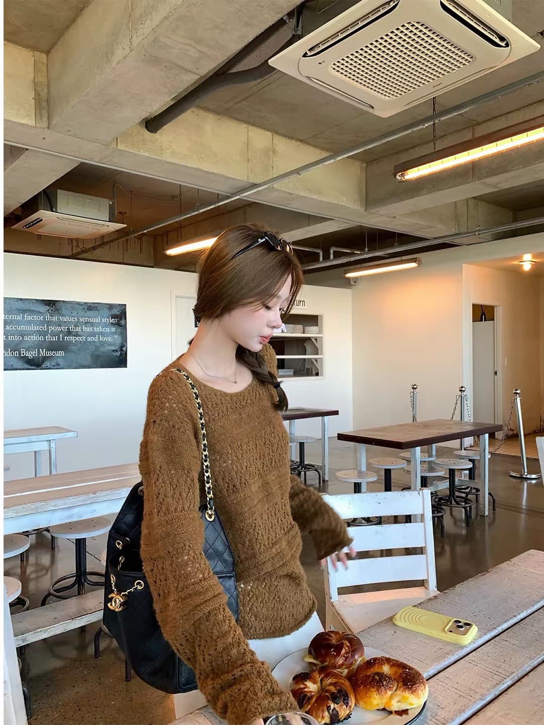im ~까지 서리 와일드 알고있다. 가을 모헤어 부드러운 바람 홀로우 아웃 자수 니트 블라우스 루즈핏 라운드 넥 느긋한 스웨터 상세 이미지 5