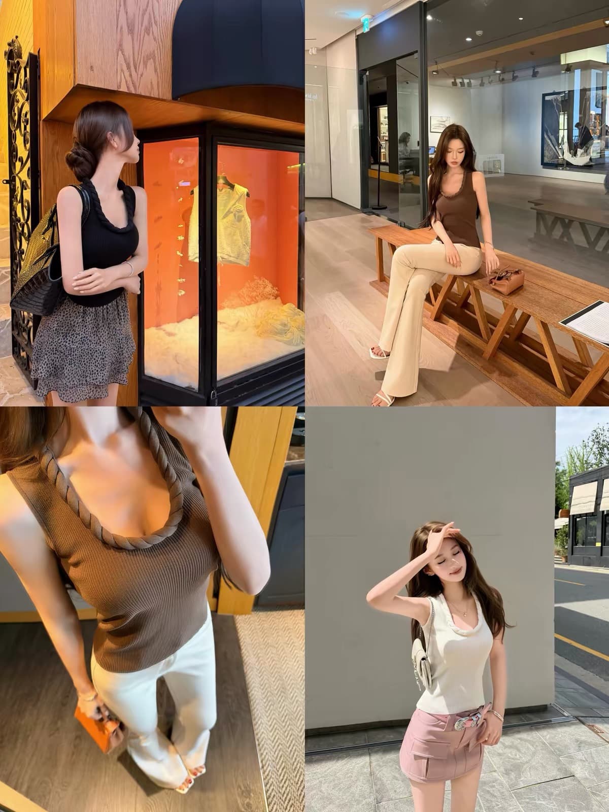 chicyou 켄 콩 수식 삼색 매듭 대 라운드 넥 유럽과 미국 여성 스타 미니멀리즘 품격 니트 조끼 이미지 4