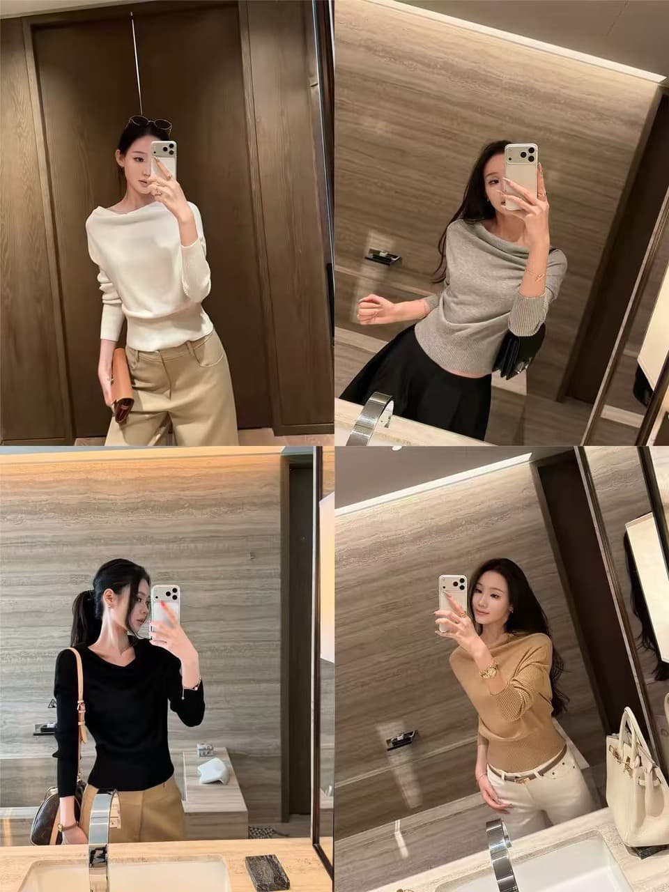 5werkwen 부드러운 지능 자매 오프숄더 비스듬한 어깨 흔들다 칼라 기타 착용 법 풀오버 느긋한 슬림해 보이는 니트 스웨터 이미지 3