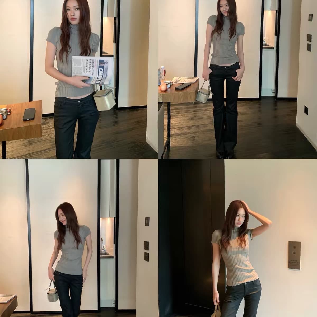sun11 코치 쉬 妍 t 어두운 회색 양모 니트 터틀넥 티셔츠 여성 가을 긍정적 인 어깨 몸매 가꾸기 만나는 맨위 이미지 5