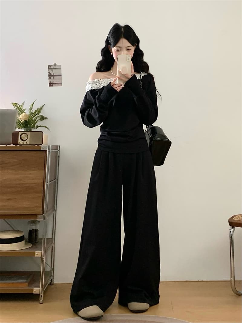 실사 빅 사이즈 지방 mm 한 부서 느슨함 센스 오프숄더 캐주얼 후드티 세트 슈퍼 화재 착용 가져 가라. 전체 집합 상세 이미지 3