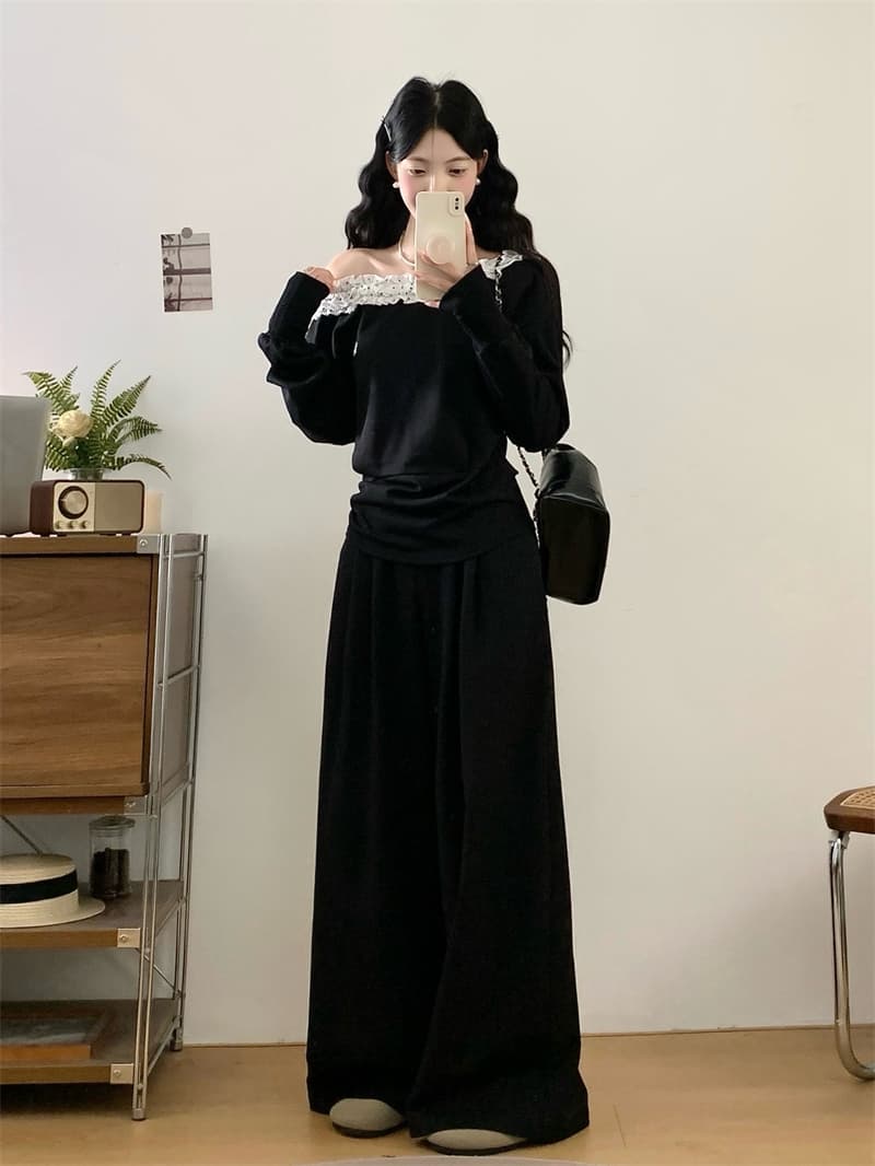 실사 빅 사이즈 지방 mm 한 부서 느슨함 센스 오프숄더 캐주얼 후드티 세트 슈퍼 화재 착용 가져 가라. 전체 집합 상세 이미지 4
