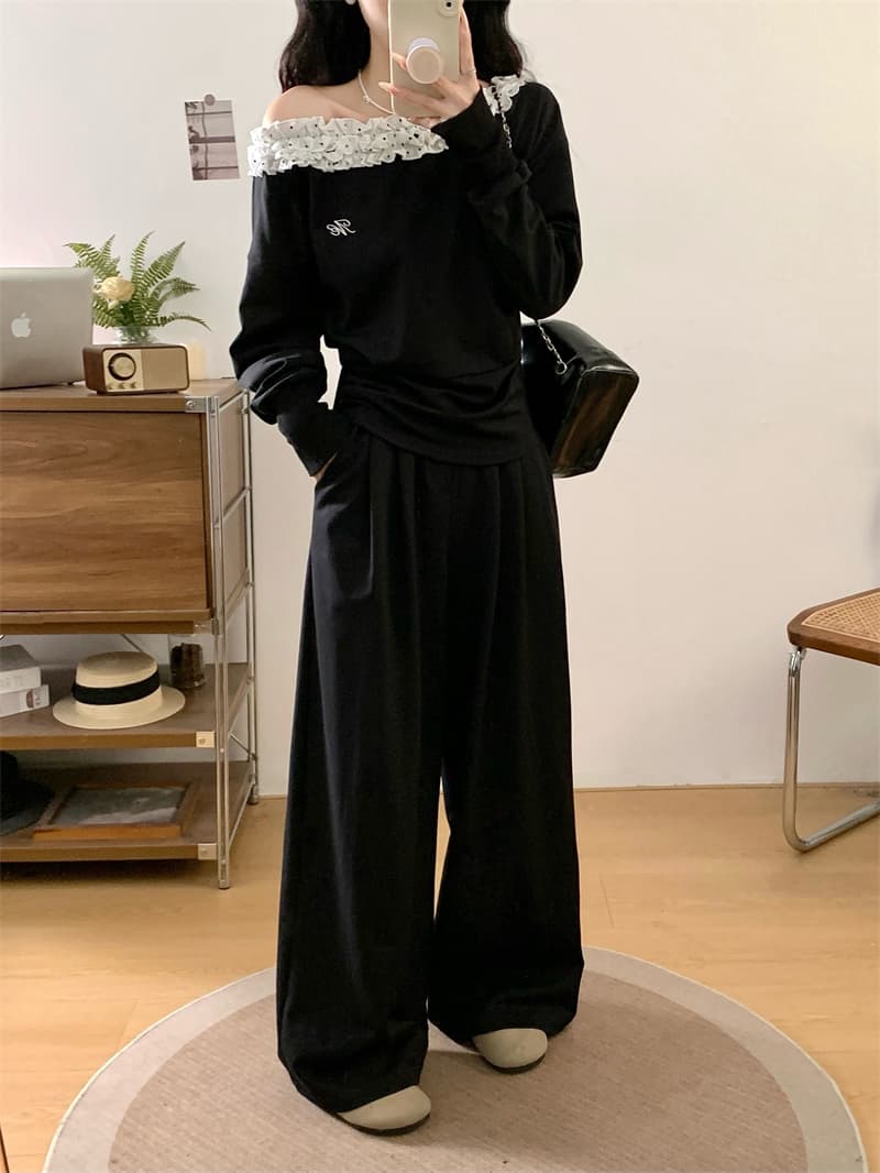 실사 빅 사이즈 지방 mm 한 부서 느슨함 센스 오프숄더 캐주얼 후드티 세트 슈퍼 화재 착용 가져 가라. 전체 집합 상세 이미지 9