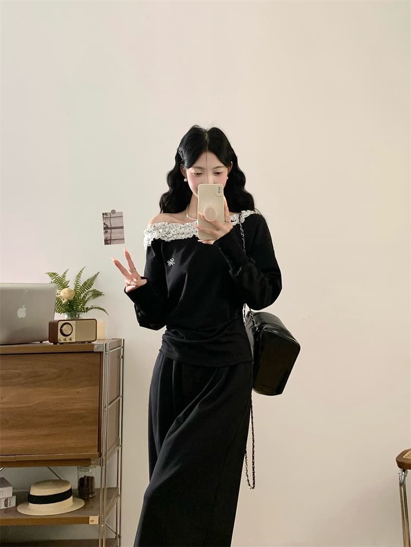 실사 빅 사이즈 지방 mm 한 부서 느슨함 센스 오프숄더 캐주얼 후드티 세트 슈퍼 화재 착용 가져 가라. 전체 집합 상세 이미지 10