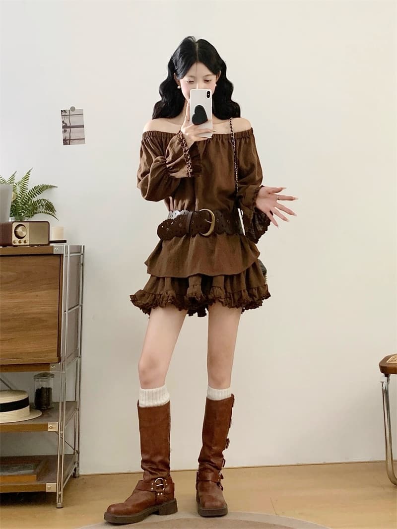 실사 빅 사이즈 지방 mm 가을 인터넷 색상 캐주얼 반소매 참나무 늑골 칼라 맨위 다용도 미니 스커트 세트
