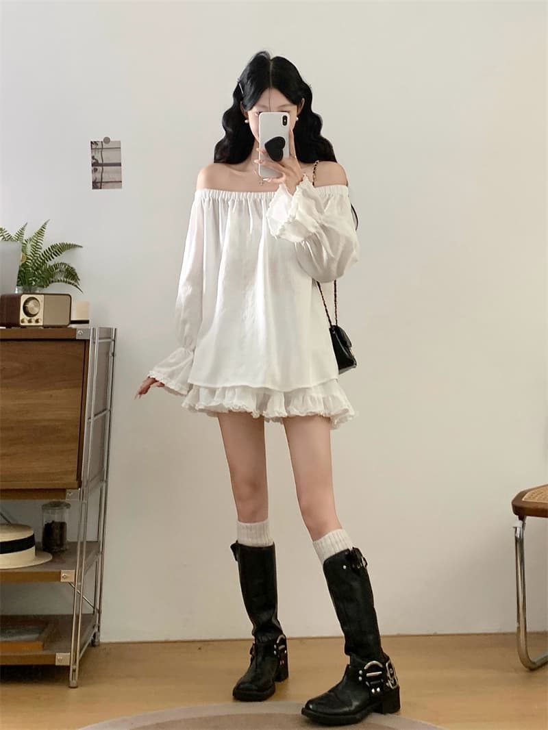 실사 빅 사이즈 지방 mm 가을 인터넷 색상 캐주얼 반소매 참나무 늑골 칼라 맨위 다용도 미니 스커트 세트 상세 이미지 14