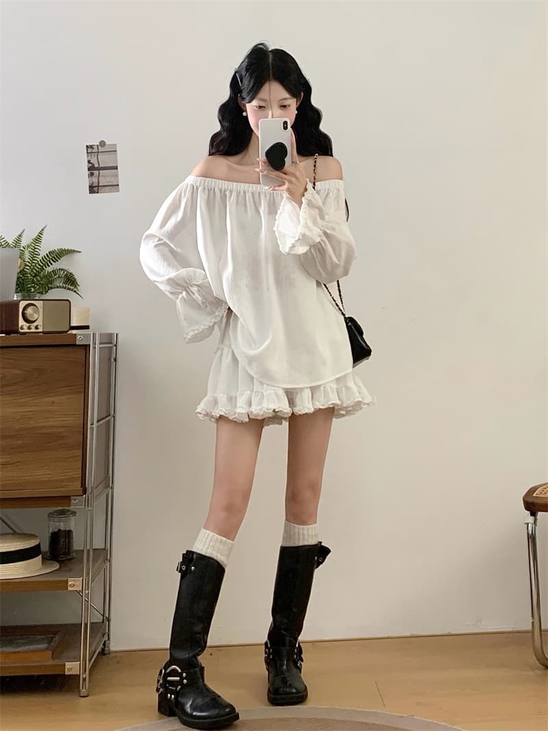실사 빅 사이즈 지방 mm 가을 인터넷 색상 캐주얼 반소매 참나무 늑골 칼라 맨위 다용도 미니 스커트 세트 상세 이미지 15