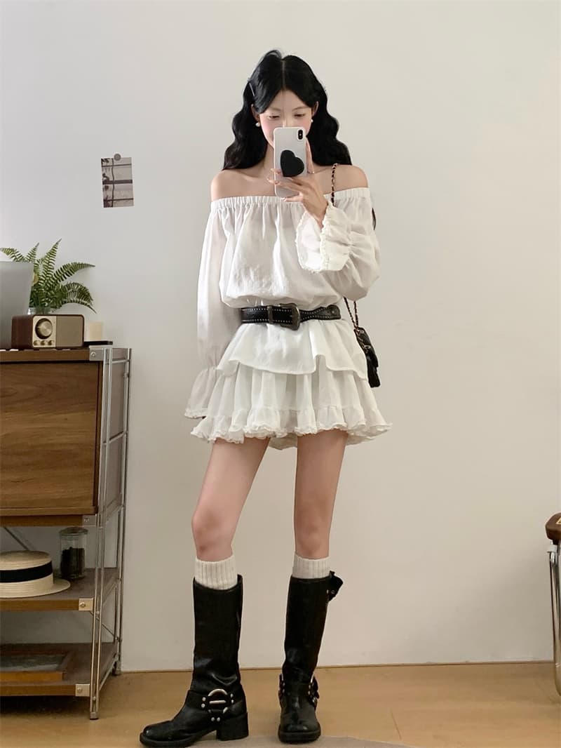 실사 빅 사이즈 지방 mm 가을 인터넷 색상 캐주얼 반소매 참나무 늑골 칼라 맨위 다용도 미니 스커트 세트 상세 이미지 16