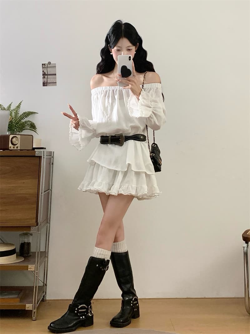 실사 빅 사이즈 지방 mm 가을 인터넷 색상 캐주얼 반소매 참나무 늑골 칼라 맨위 다용도 미니 스커트 세트 상세 이미지 17