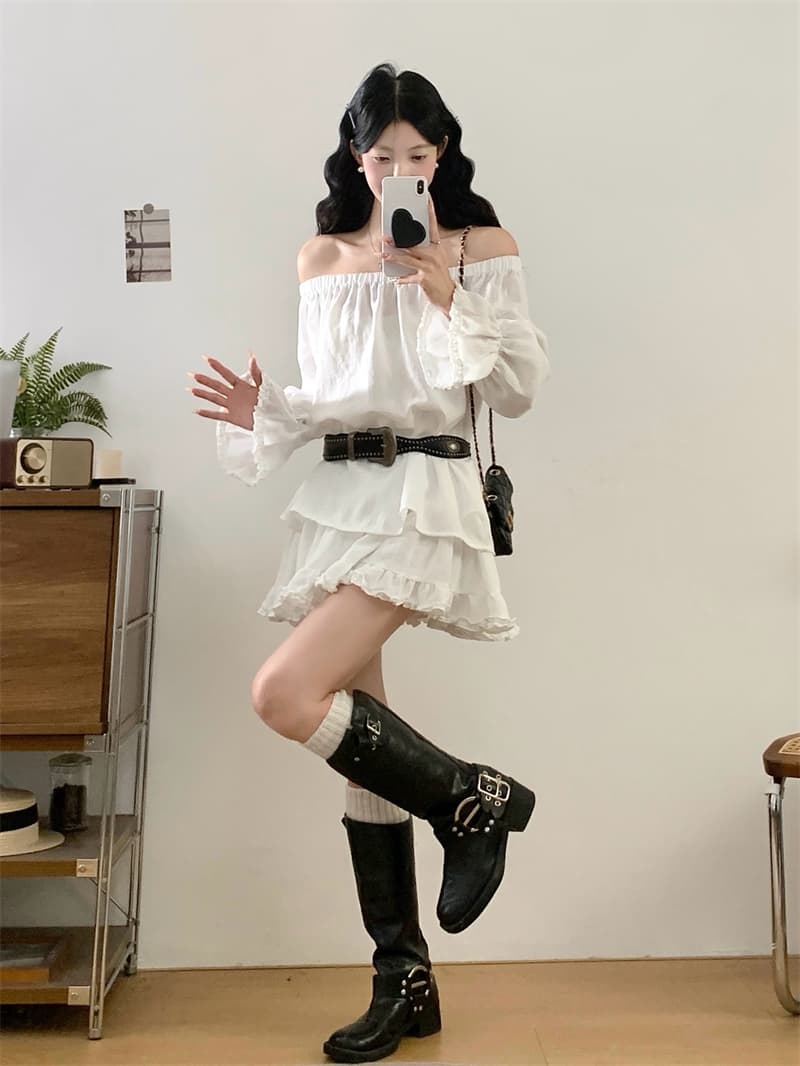 실사 빅 사이즈 지방 mm 가을 인터넷 색상 캐주얼 반소매 참나무 늑골 칼라 맨위 다용도 미니 스커트 세트 상세 이미지 18