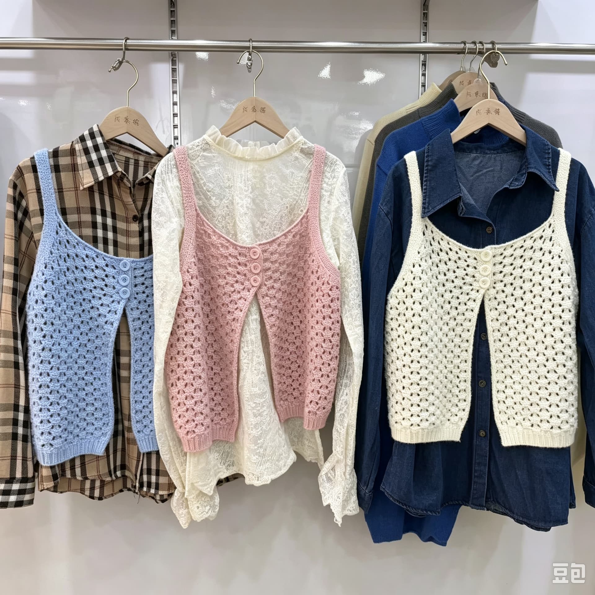 느긋한 바람 홀로우 아웃 슬립 베스트 니트 스웨터 여성 봄 가을 외부 가져 가라. 조끼 새로운 부드러운 바람 연령 감소 스택 착용 맨위 이미지 5