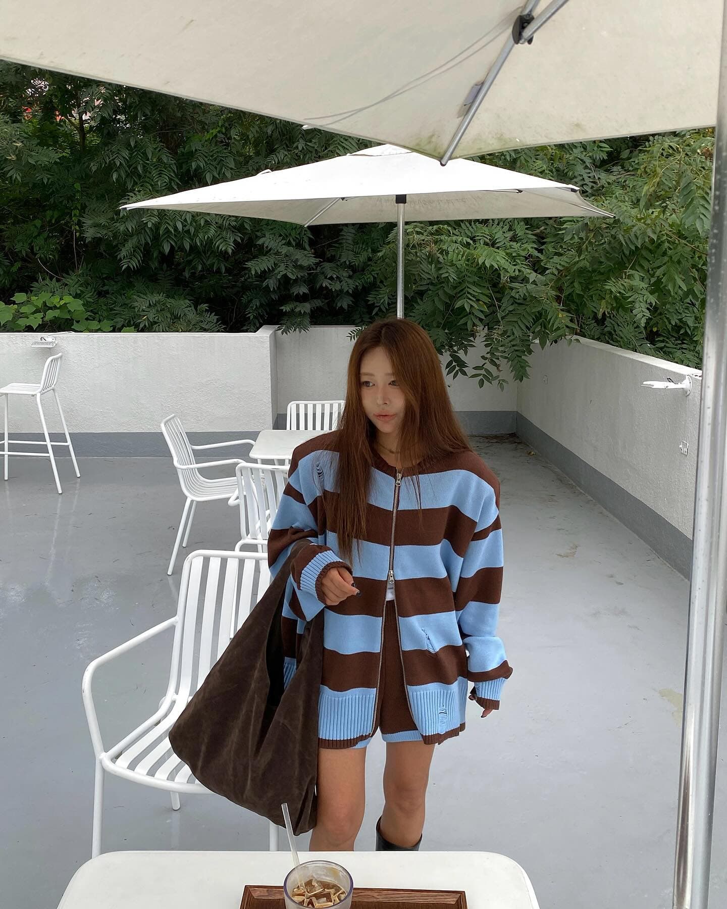 한국 불규칙 훅 깨진 그리기 스트라이프 니트 오픈 가디건 여성 코트 루즈핏 슬림해 보이는 다용도 몸매 가꾸기 반바지 세트 상세 이미지 31
