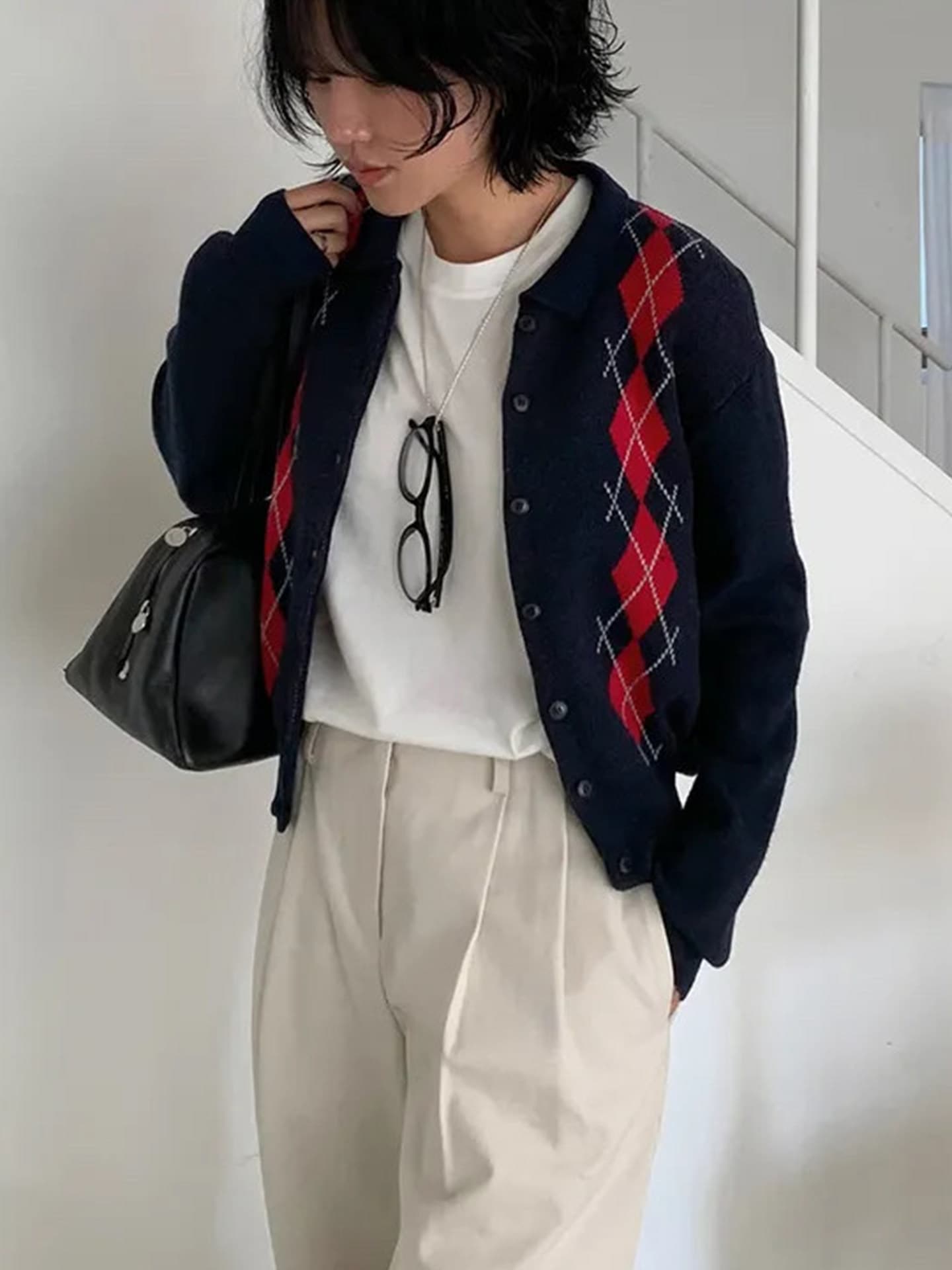 한국 chic 레트로 회색 링 그리드 긴팔 니트 오픈 가디건 스웨터 여자 가을 품격 슬림해 보이는 재킷 맨위 이미지 4