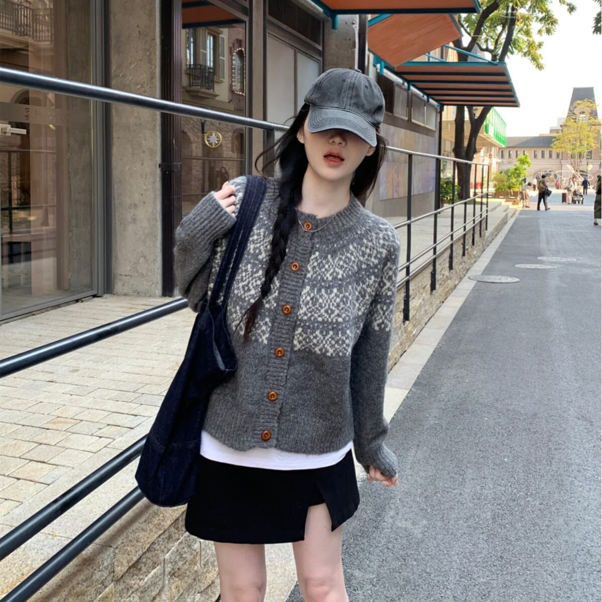 한국 스타일 레트로 공정한 섬 자카드 라운드 넥 스웨터 여자 가을 겨울 새로운 루즈핏 느긋한 다용도 니트 카디건 코트 이미지 5