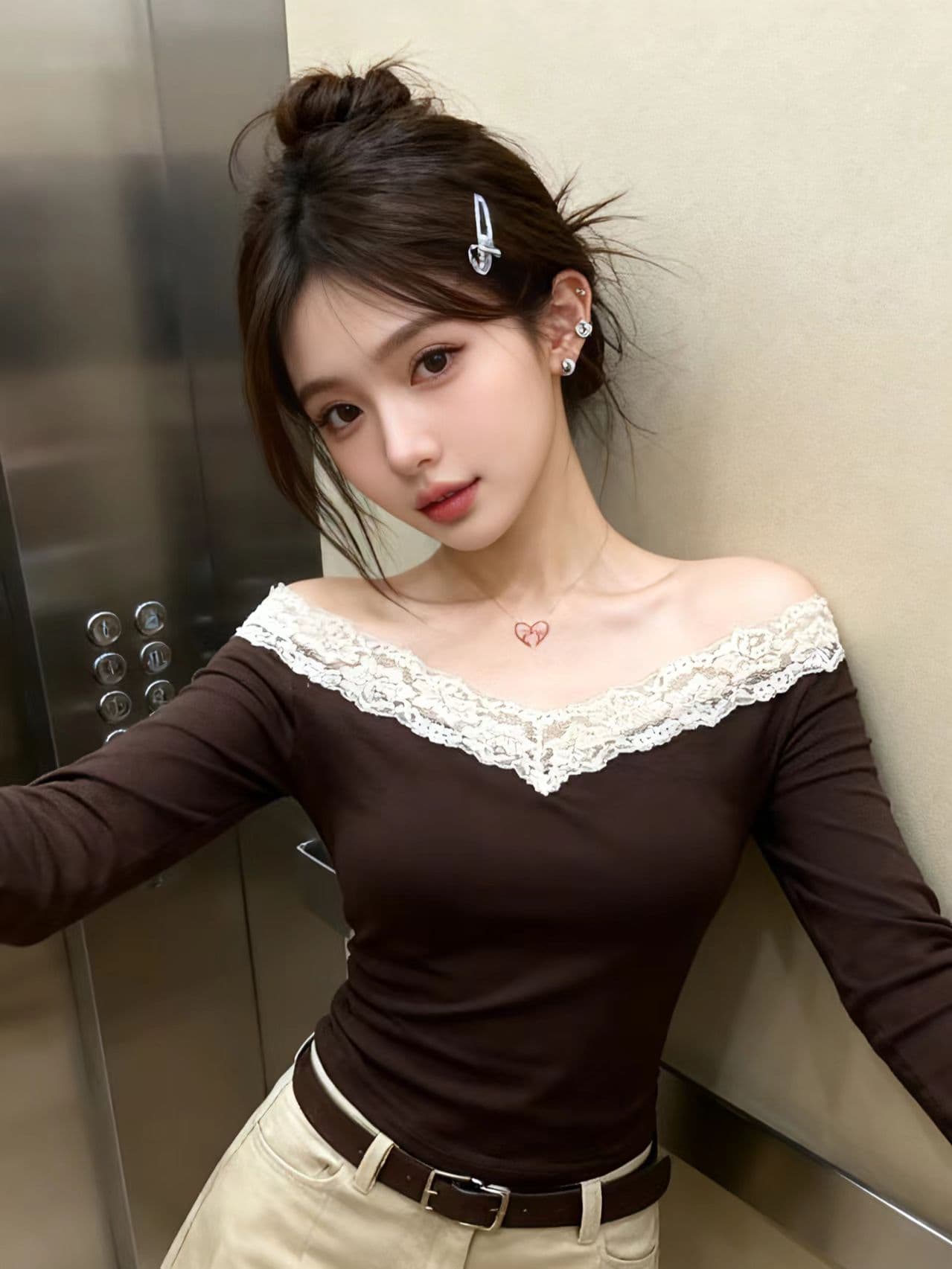 있음 보호 봄 새로운 레이스 조각 오프숄더 허리 수축 슬림해 보이는 긴팔 기본 셔츠 순수한 욕망 인사이드 가져 가라. 티셔츠 여성