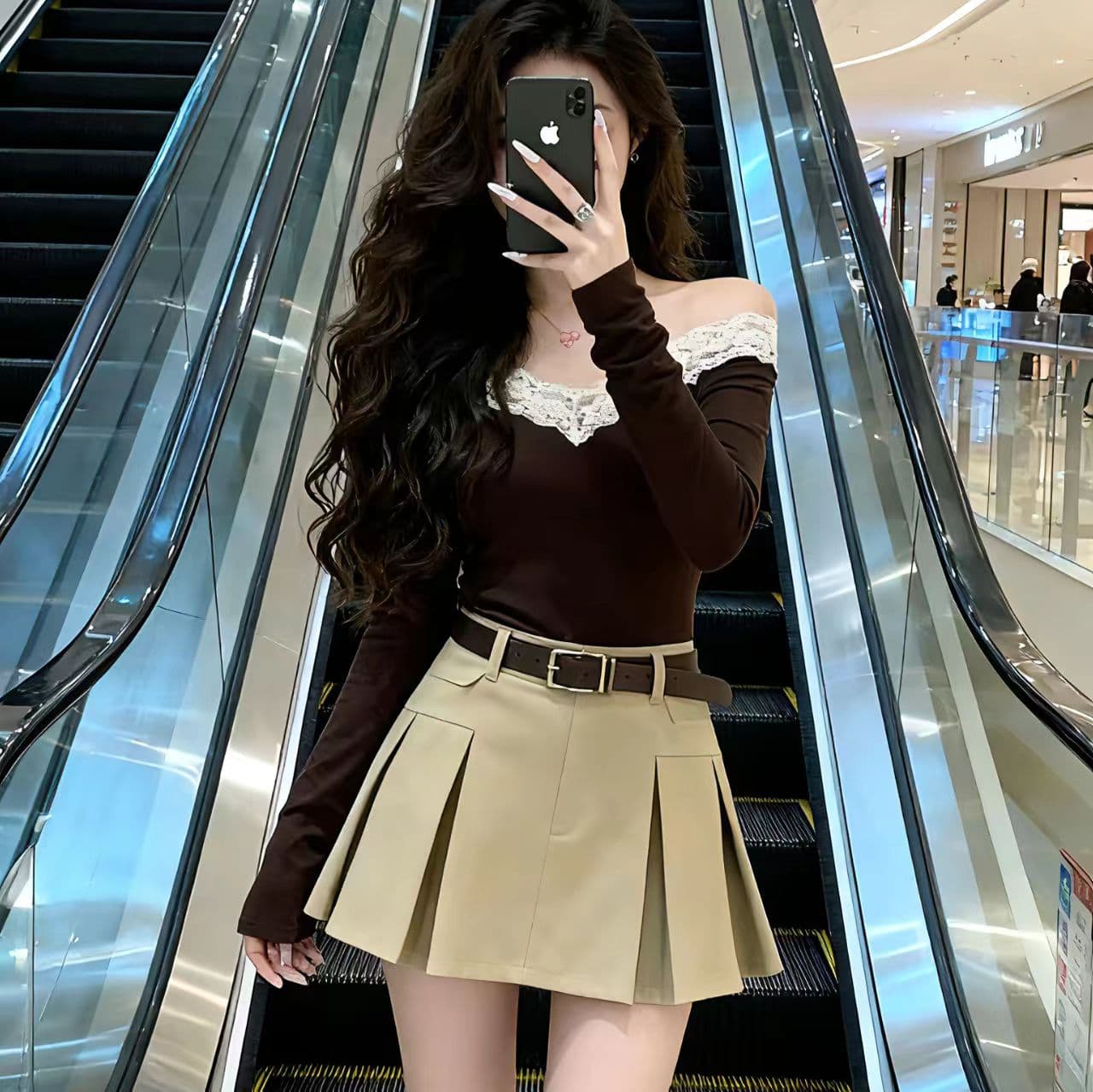 있음 보호 봄 새로운 레이스 조각 오프숄더 허리 수축 슬림해 보이는 긴팔 기본 셔츠 순수한 욕망 인사이드 가져 가라. 티셔츠 여성 이미지 4