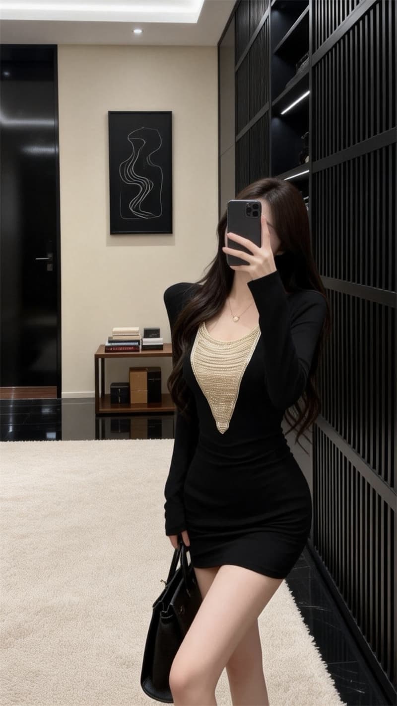 있음 보호 봄 새로운 핫걸 디자인 레트로 빨간색 여성 드레스 비즈 박기 패치워크 주름 타이트 스커트 상세 이미지 7
