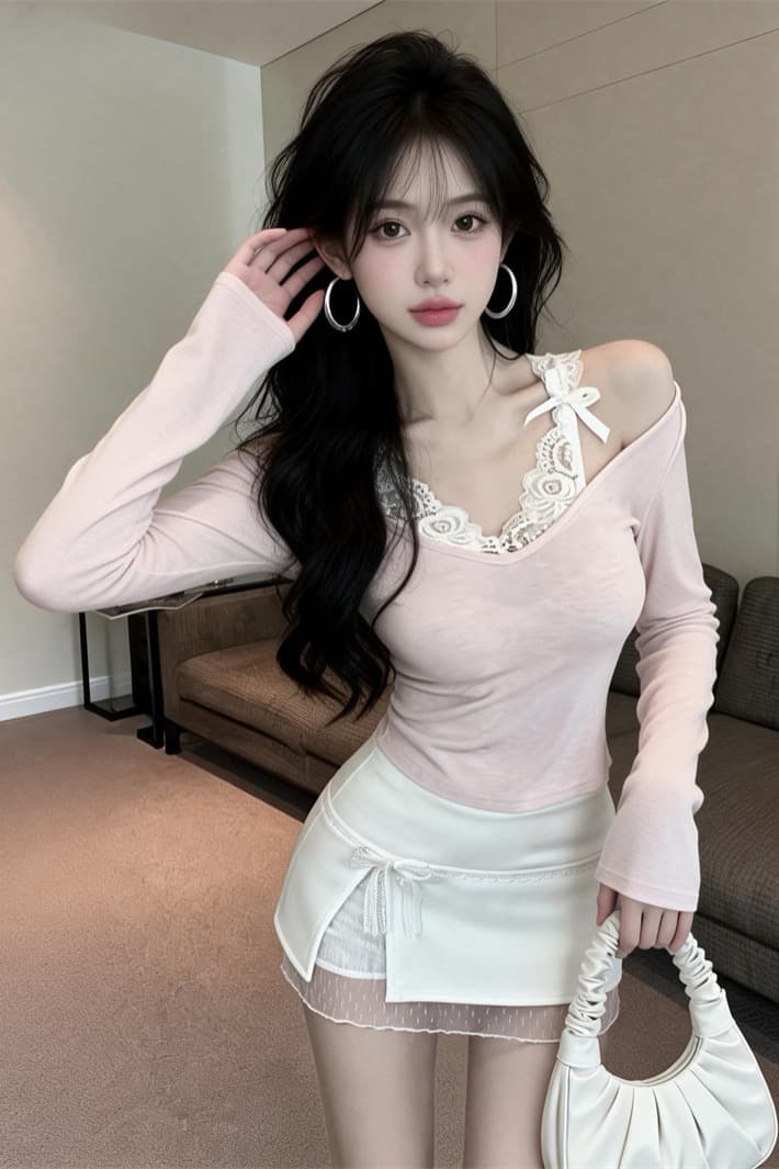 있음 보호 이른 봄 새로운 순수한 욕망 달콤한 매운맛 레이스 조각 티셔츠 여성 셔츠 페이크 레이어드 긴팔 기본 셔츠 인사이드 가져 가라. 이미지 6