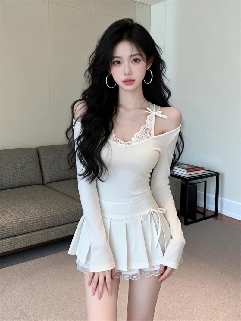 있음 보호 이른 봄 새로운 순수한 욕망 달콤한 매운맛 레이스 조각 티셔츠 여성 셔츠 페이크 레이어드 긴팔 기본 셔츠 인사이드 가져 가라. 상세 이미지 5