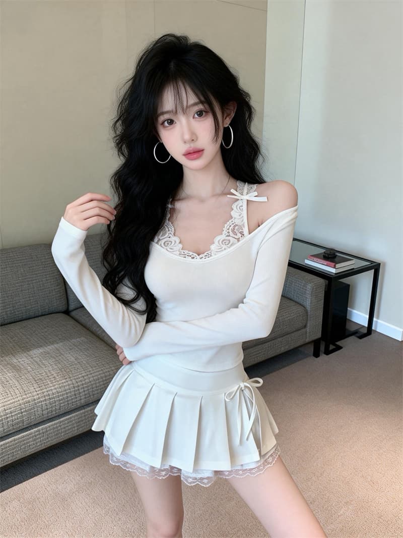 있음 보호 이른 봄 새로운 순수한 욕망 달콤한 매운맛 레이스 조각 티셔츠 여성 셔츠 페이크 레이어드 긴팔 기본 셔츠 인사이드 가져 가라. 상세 이미지 7