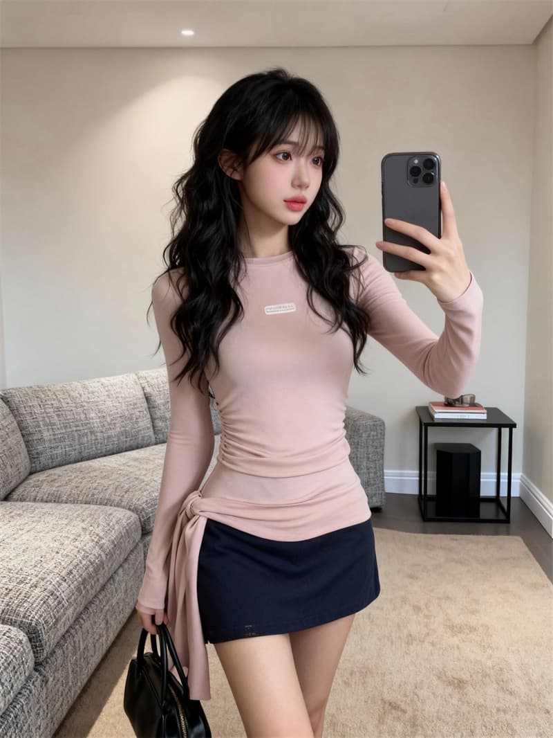 있음 보호 봄 새로운 한 부서 달콤한 자매 부드러운 찹쌀 긴팔 기본 셔츠 여성 자수 펌프 로프 스트랩 핫걸 맨위 상세 이미지 1