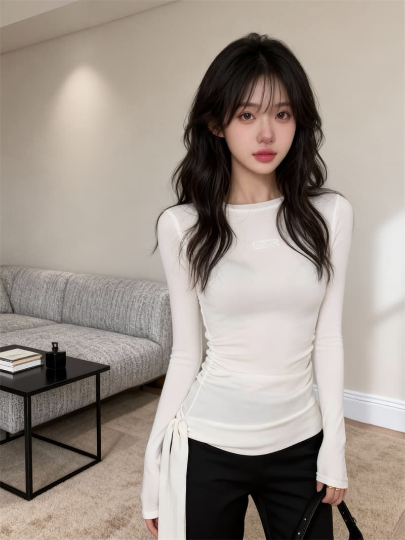 있음 보호 봄 새로운 한 부서 달콤한 자매 부드러운 찹쌀 긴팔 기본 셔츠 여성 자수 펌프 로프 스트랩 핫걸 맨위 상세 이미지 6