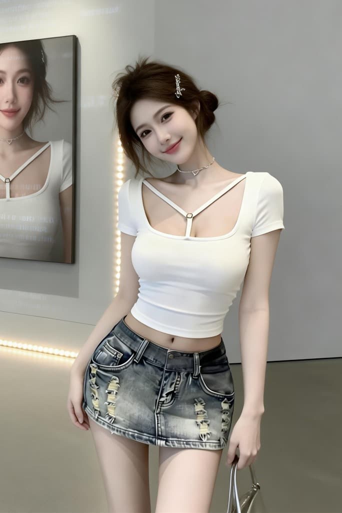 있음 보호 여름 켜기 새로운 핫걸 바람 벨트 가슴 패드 슬링 V넥 반팔 티셔츠 여성 몸매 가꾸기 슬림해 보이는 맨위 만나는 이미지 6