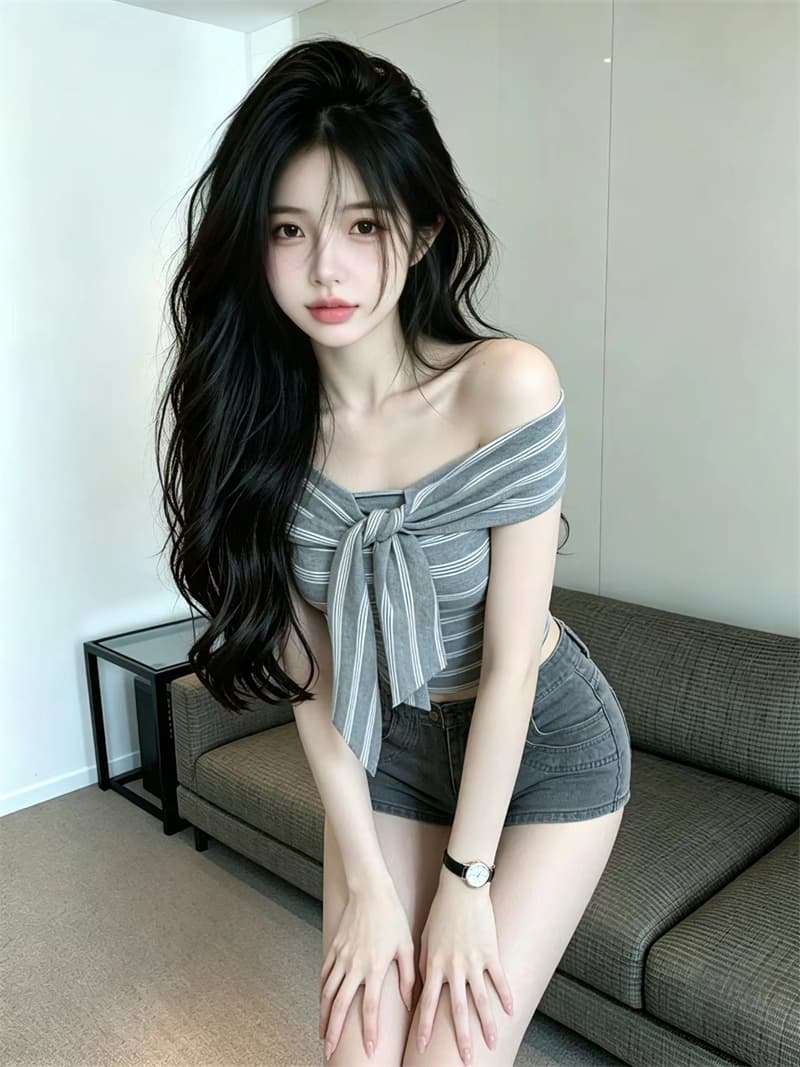 있음 보호 여름 켜기 새로운 순수한 욕망 핫걸 바람 오프숄더 스트라이프 스트랩 민소매 니트 스웨터 여성 몸매 가꾸기 맨위 이미지 4