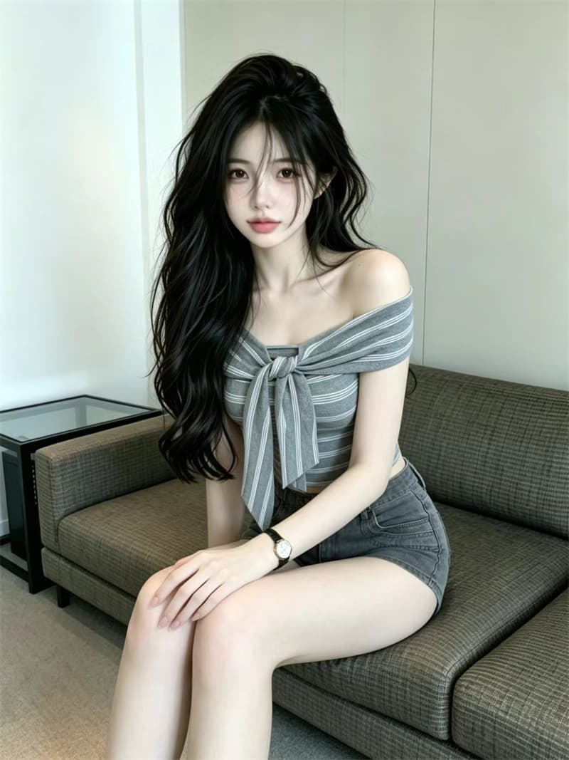 있음 보호 여름 켜기 새로운 순수한 욕망 핫걸 바람 오프숄더 스트라이프 스트랩 민소매 니트 스웨터 여성 몸매 가꾸기 맨위 상세 이미지 7
