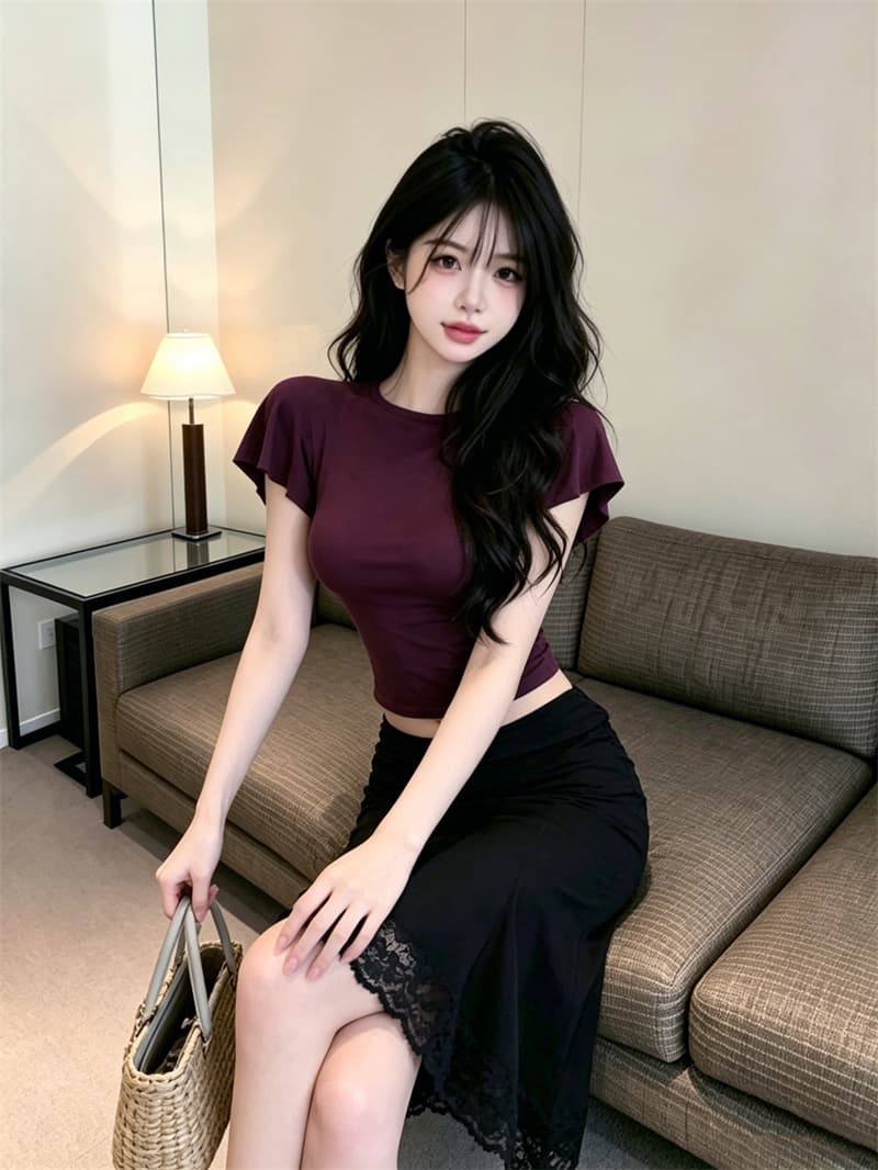 있음 보호 순수한 욕망 섹시함 홀로우 아웃 뒤로 연꽃 잎 소매 티셔츠 여성 몸매 가꾸기 슬림해 보이는 반팔 맨위 작은 셔츠 상세 이미지 5