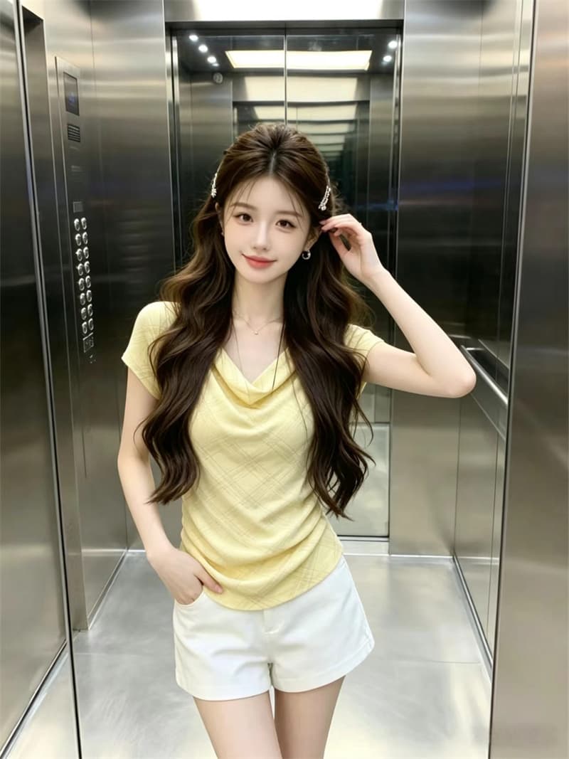 있음 보호 여름 켜기 새로운 한 부서 휴식 느긋한 흔들다 칼라 반팔 티셔츠 여성 셔츠 홀로우 아웃 버튼 매듭 뒤로 작은 셔츠