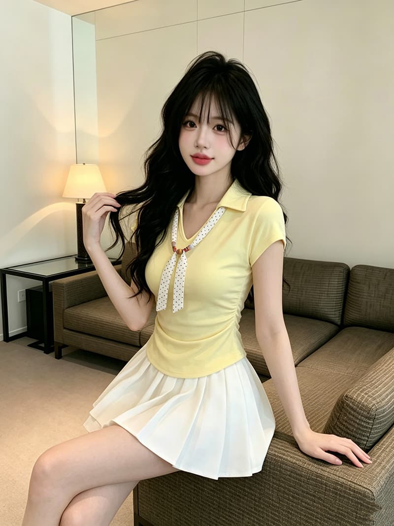있음 보호 여름 켜기 새로운 한 부서 품격 V넥 반팔 티셔츠 여성 레저 다용도 슬림해 보이는 맨위 트렌디 경기 스카프 상세 이미지 4
