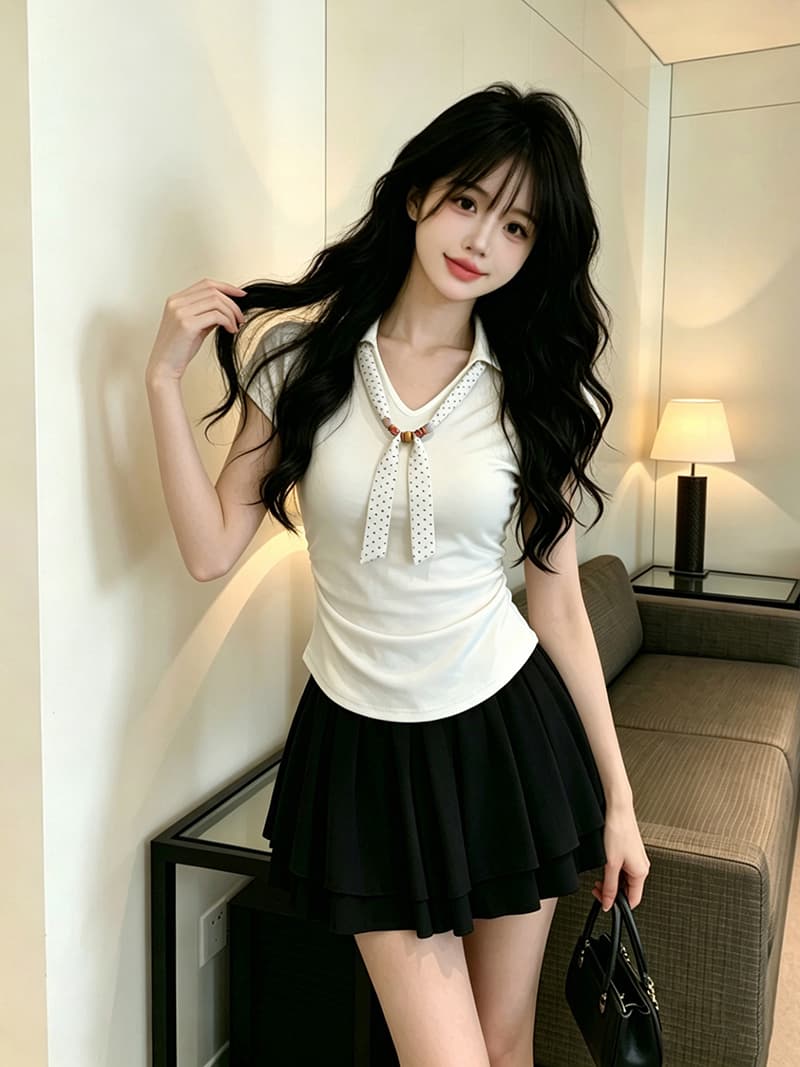 있음 보호 여름 켜기 새로운 한 부서 품격 V넥 반팔 티셔츠 여성 레저 다용도 슬림해 보이는 맨위 트렌디 경기 스카프 상세 이미지 12