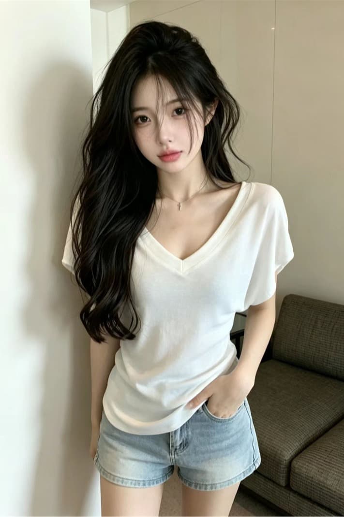 있음 보호 여름 켜기 새로운 한 부서 미니멀리즘 휴식 센스 V넥 루즈핏 박쥐 반팔 티셔츠 여성 단색 맨위 트렌디 이미지 6
