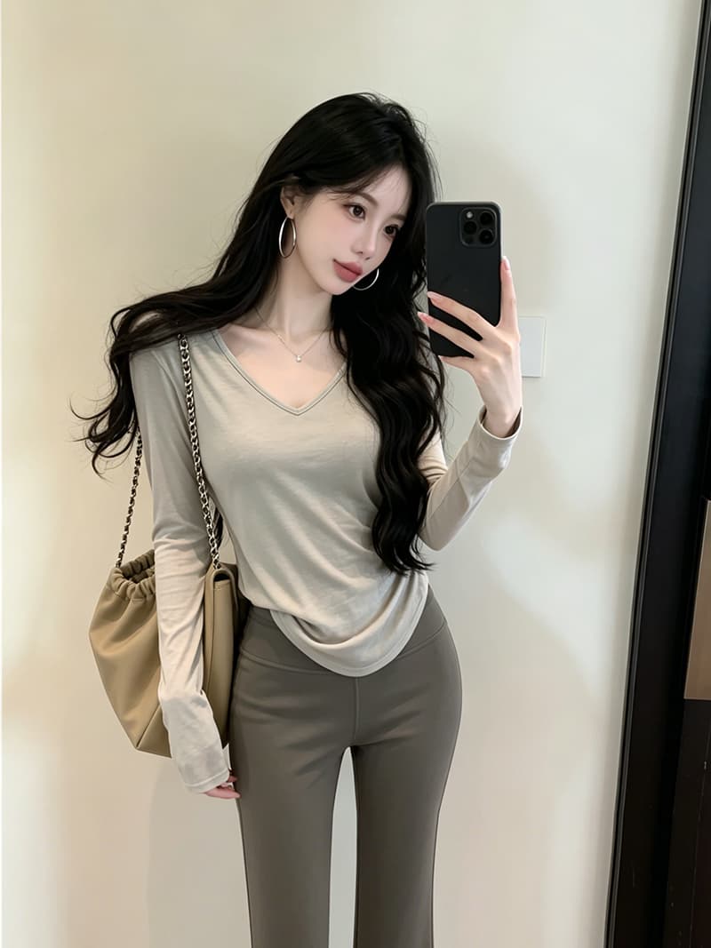 있음 보호 여름 켜기 새로운 자이언트 차가운 센스 라이 경기 서울 태양 보호 셔츠 V넥 긴팔 기본 셔츠 루즈핏 티셔츠 여성 셔츠 이미지 3