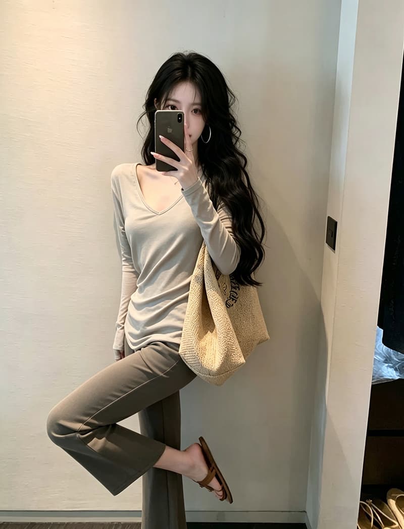 있음 보호 여름 켜기 새로운 자이언트 차가운 센스 라이 경기 서울 태양 보호 셔츠 V넥 긴팔 기본 셔츠 루즈핏 티셔츠 여성 셔츠 상세 이미지 6