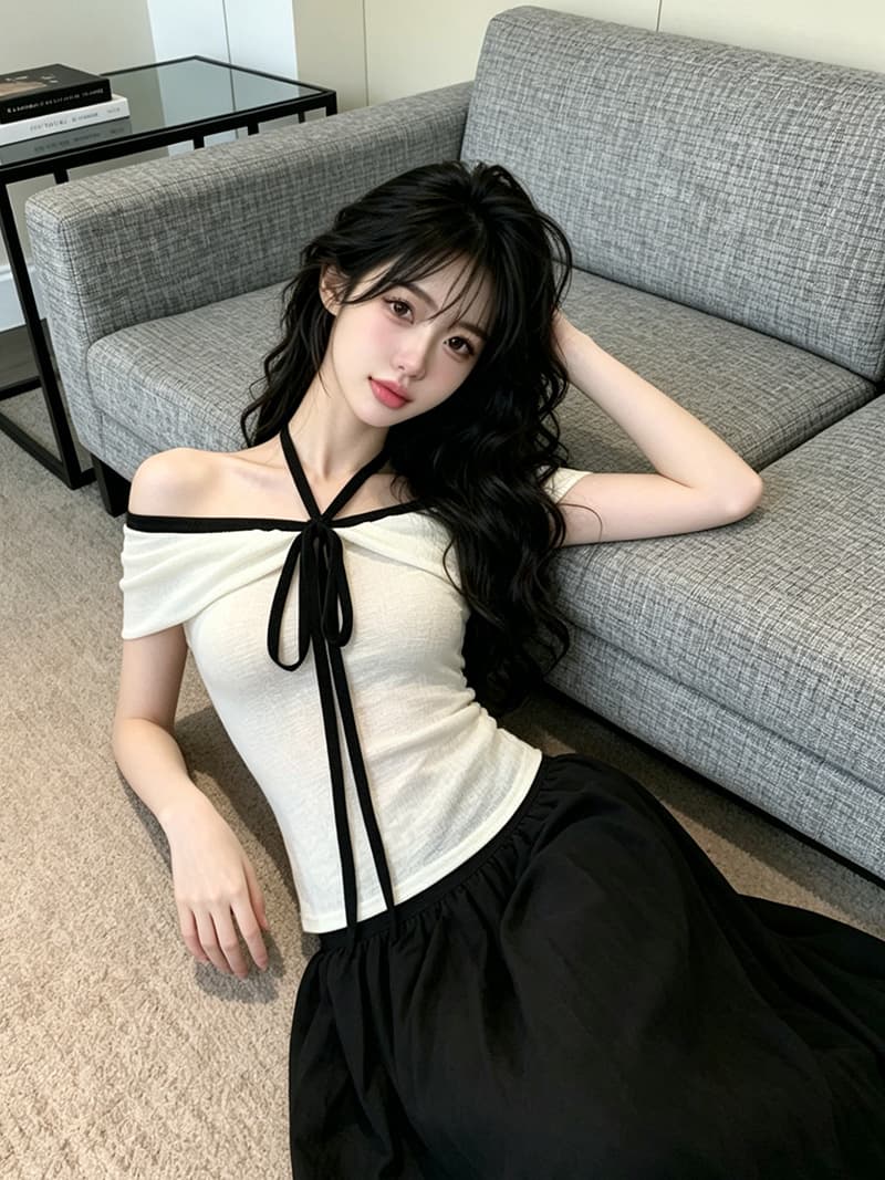 있음 보호 여름 켜기 새로운 부드러운 바람 오프숄더 나비 넥타이 니트 스웨터 여성 연령 감소 오프숄더 맨위 여성 상세 이미지 2